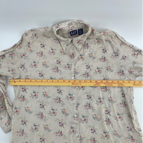 GAP Vintage Women's Beige Floral Linen Button Down Shirt‎ Fairy Cottage Core - Picture 4 of 5